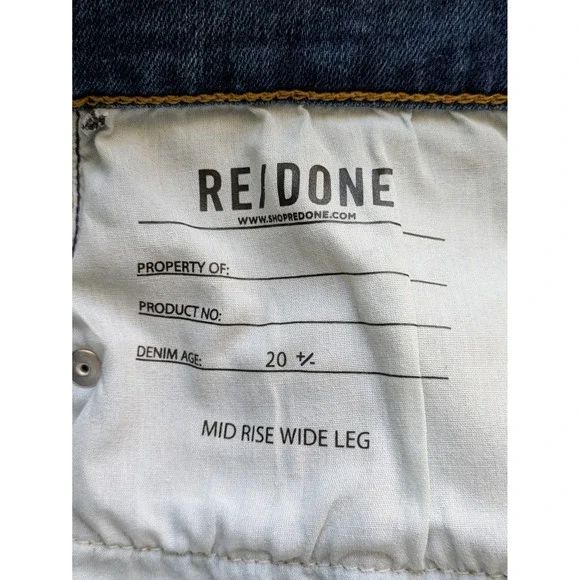 RE/DONE Mid Rise Wide Leg Jeans Button Fly Womens Size 28 Blasted Wash NWT $295